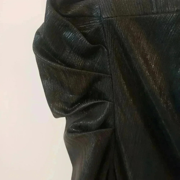 Lulus Dream Big Metallic Black Puff Sleeve Fringe Wrap Dress - Picture 8 of 8